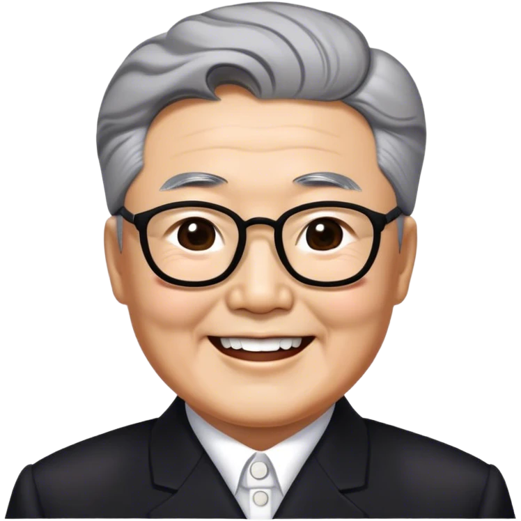 Happy Grey haired Kim il sung wearing black emoji