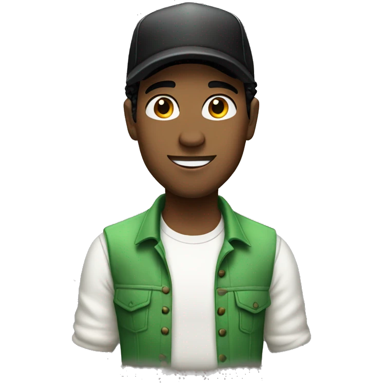 A singer with a white shirt, black hair, brown skin and a green cap emoji