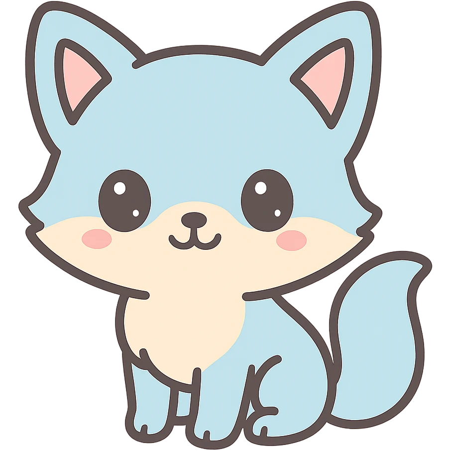 kawaii style blue fox, cute and playful, big eyes, soft colors emoji