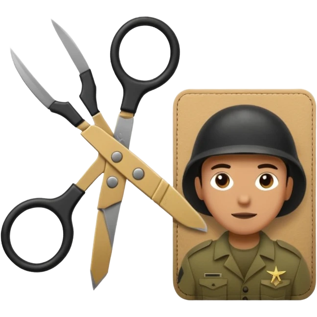 Floating black Scissors cutting in half an idf soldier ID card with a little chip in 2 parts emoji