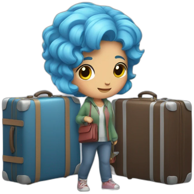 Blue-haired girl with two heavy suitcases emoji