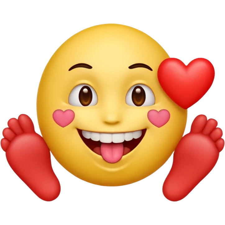 yellow emoji face holding a heart and hes so happy with so happy with teeth and tongue and toes growing out of the top of its head emoji