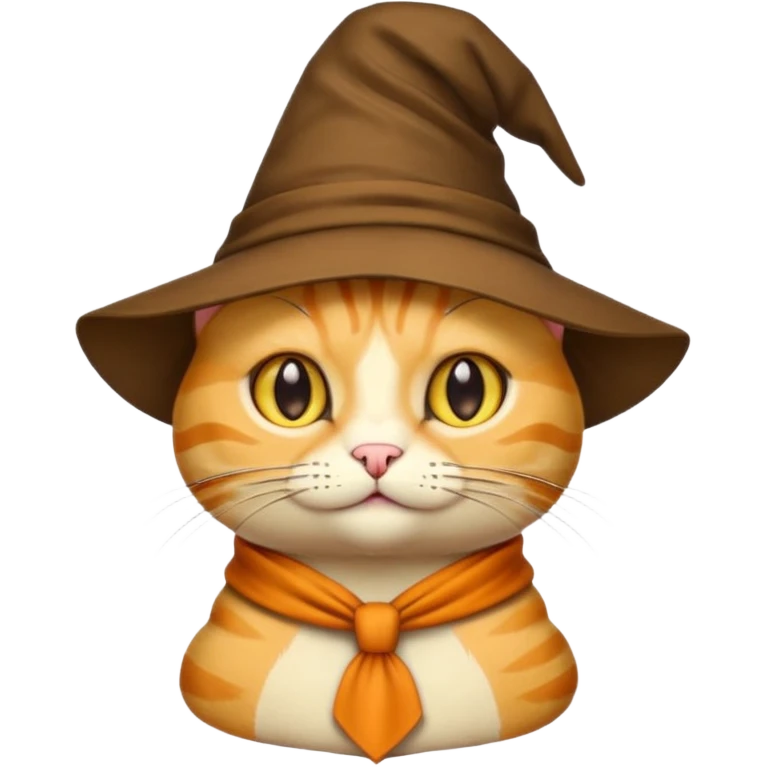 Yellow cat emoji wearing a sorting hat emoji
