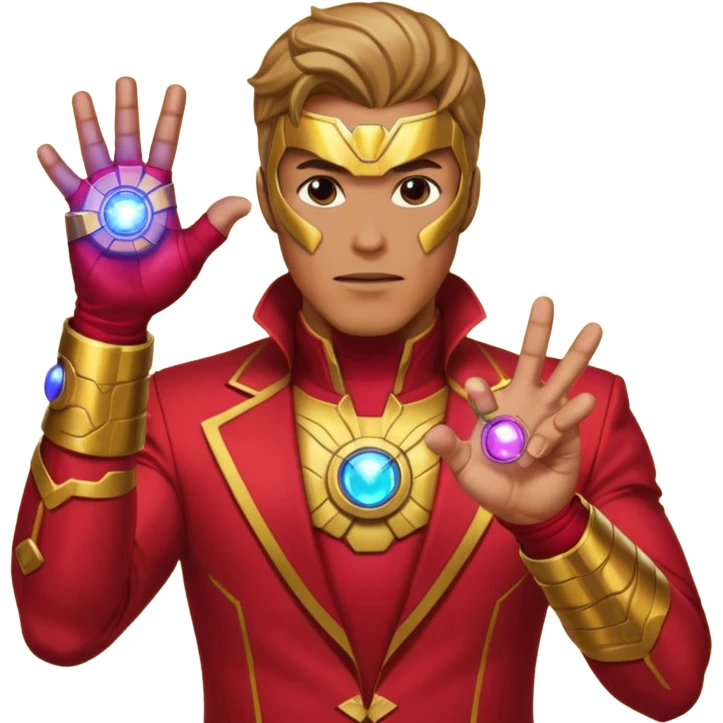 create an ironman with the infinity gauntlet emoji make it look really nice and make him snap his fingers with the infinity stone emoji