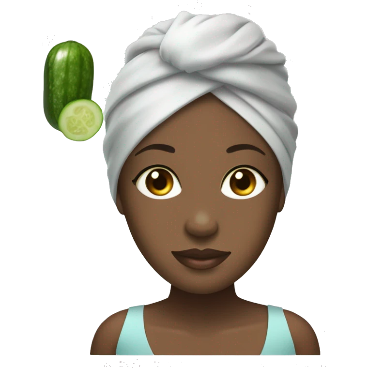black girl with spa wrap on head and cucumbers on eyes emoji