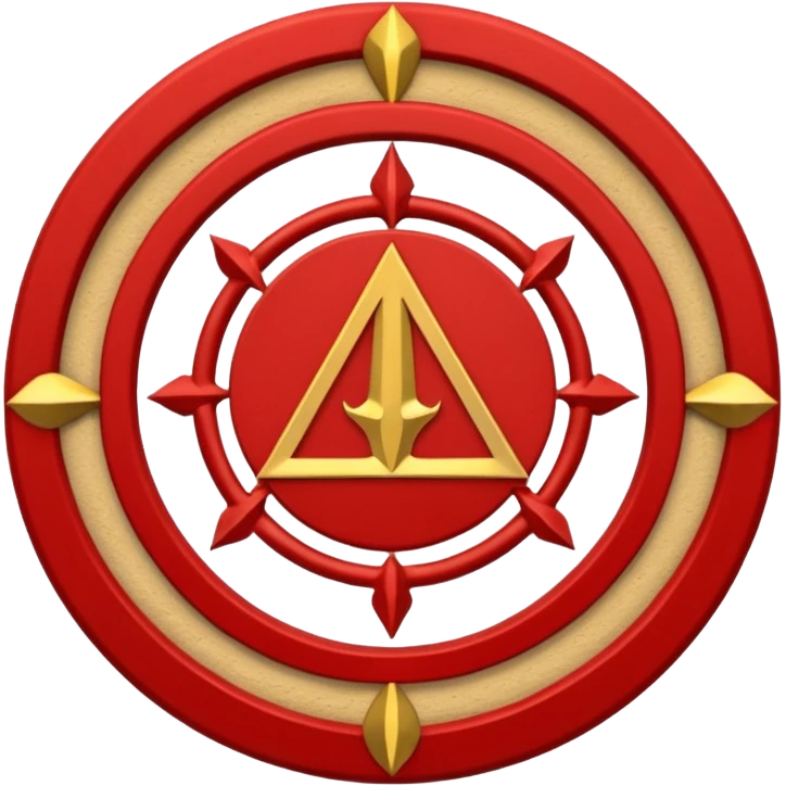 a circular casting sigil inspired by the wizard101 balance school using base color sand and trim color red. A golden scale in the middle as a the main focus  emoji