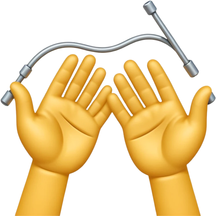 Apple-style 3D emoji showing two cartoon hands bending a thin metal or plastic rod, with small motion lines around the center to show tension and bending force, dynamic and expressive design, no background. emoji