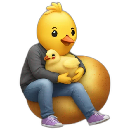 Chick cuddling a potatoe emoji