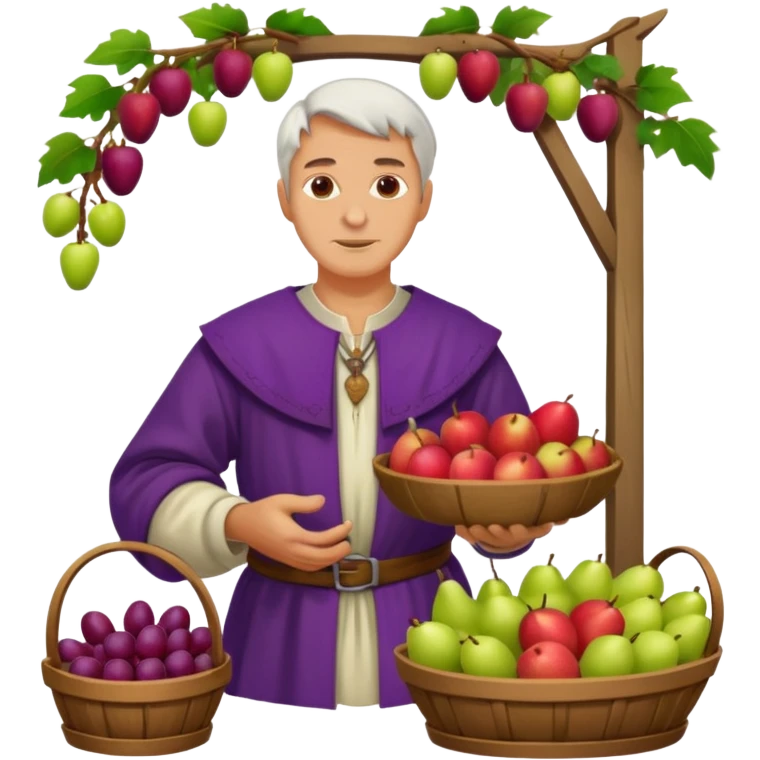 a white merchant in medieval time with fruit stand emoji