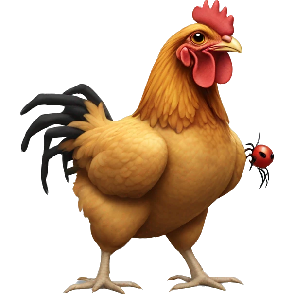 A chicken riding a spider with a suit emoji