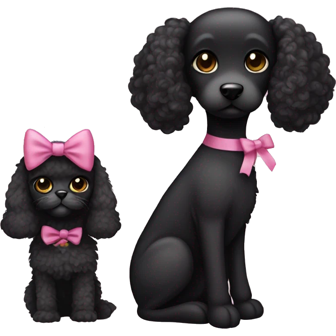 black cat with dark brown poodle pink bows emoji