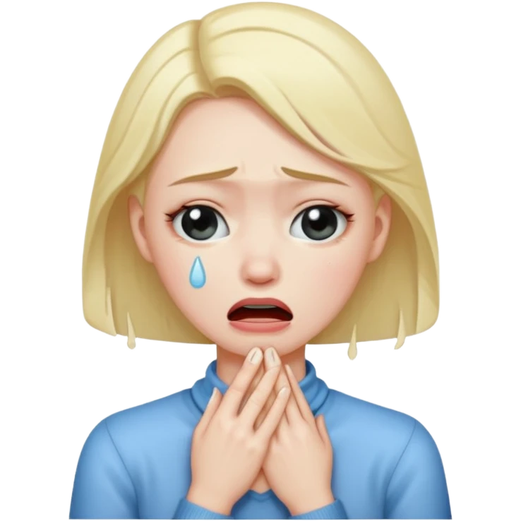 A girl holding her neck, crying emoji