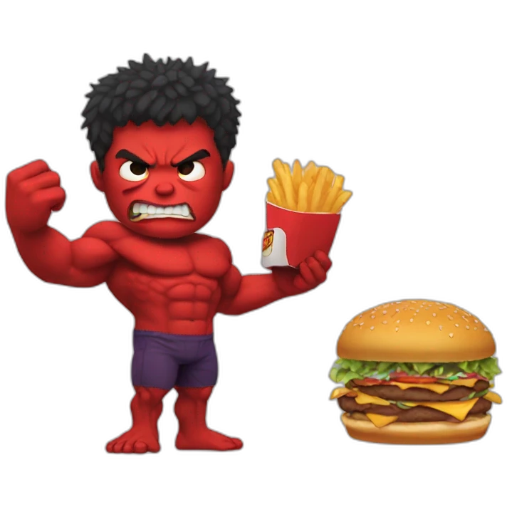  red hulk eating burger and fries emoji