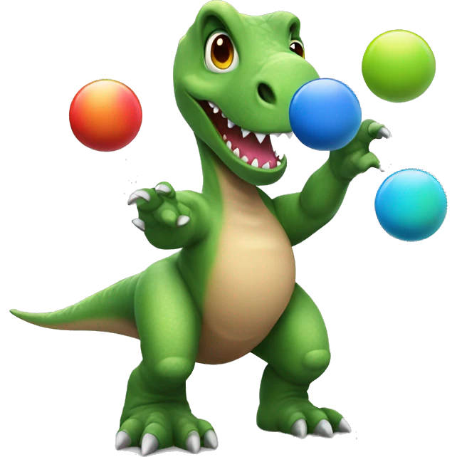 dinosaur juggles colorful balls emoji