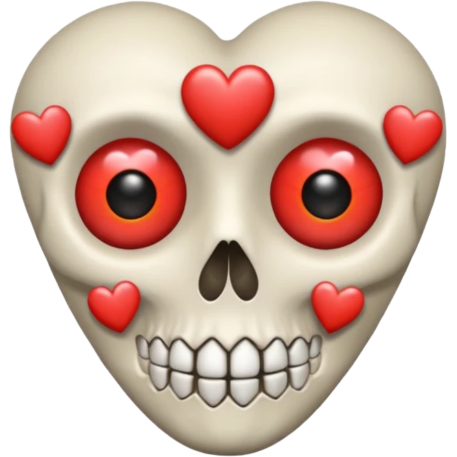 calavera emoji estilo iPhone, forma de calavera con ojos en forma de corazón emoji