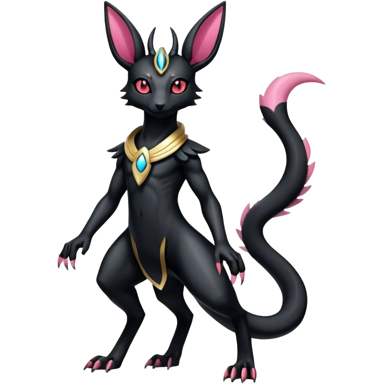 Shiny Dark Edgy Gothic Gloomy Futuristic Salandit-Umbreon-Sylveon-Anubis-Hybrid (Full body) emoji