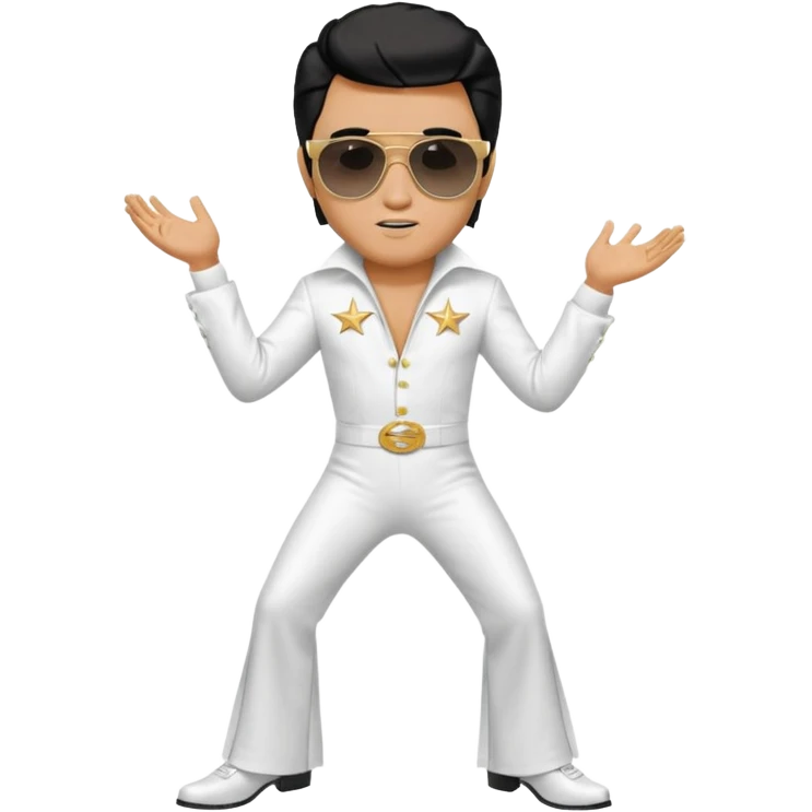 A boy with an Elvis Presley mask with sunglasses dressed as Elvis Presley emoji