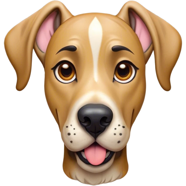 Cinematic Comical Fawn Great Dane Portrait Emoji, Head tilted dramatically with an exaggeratedly amused expression, featuring a sleek fawn Fur, wide, expressive amber eyes filled with playful disbelief, Simplified yet hilariously expressive features, highly detailed, glowing with a slightly sassy glow, high shine, dramatic yet playful, stylized with an air of cheeky mischief, bright and endearing, soft glowing outline, capturing the essence of a spirited and over-the-top guardian, so meme-worthy it feels like it could side-eye its way into internet fame instantly! emoji