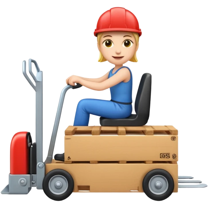 playful emoji-style person riding a pallet truck emoji