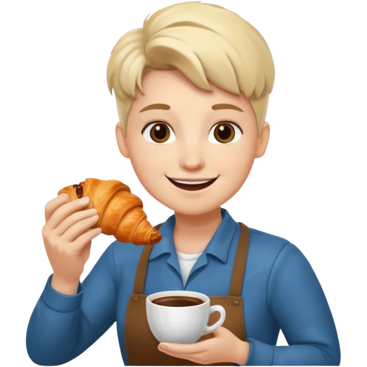 Белокожий бариста ест круассан emoji