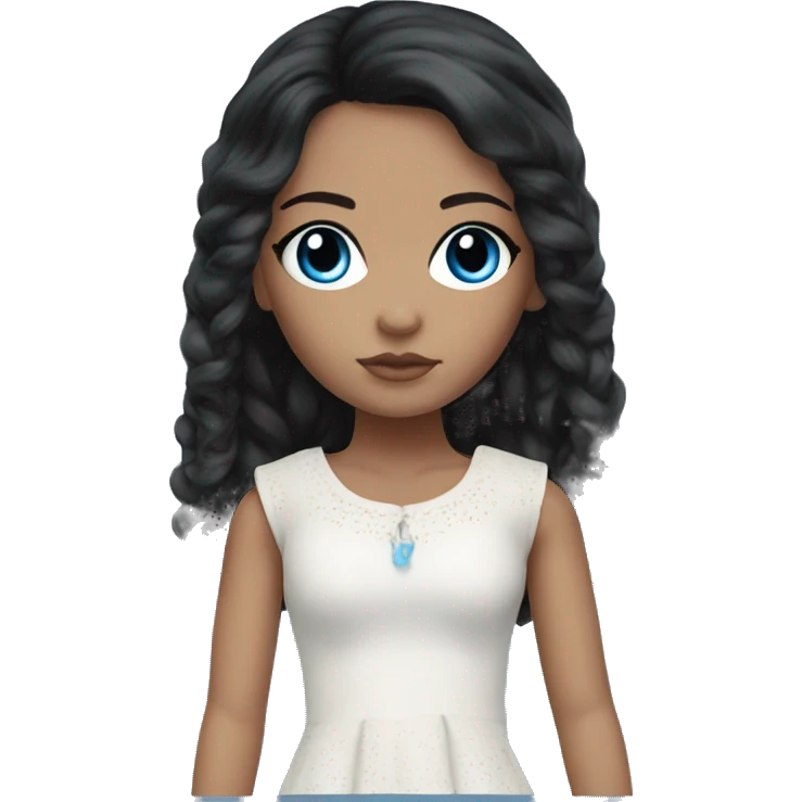 ocean brown doll eyes, black hair, feminine, blue, girl, angelic emoji