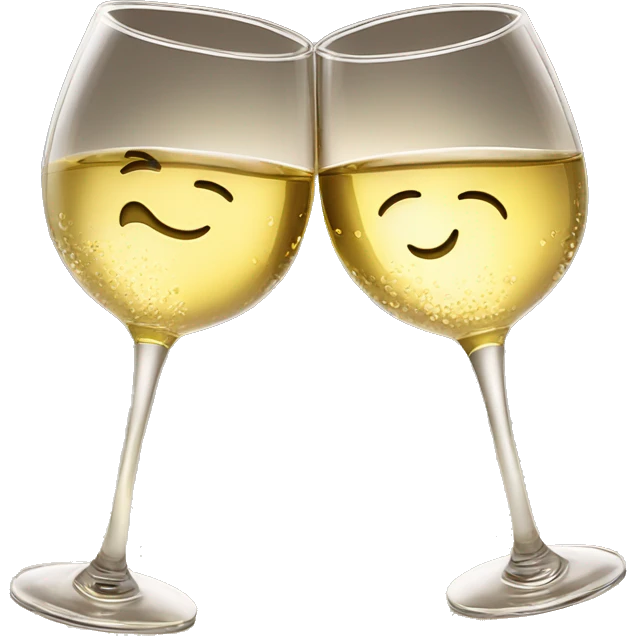 Two wine glasses filled with white wine clinking together in a toast, with soft sunlight highlighting the golden liquid and droplets of condensation on the glass emoji