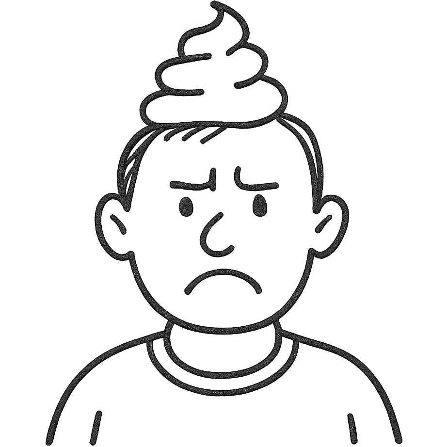 hand-drawn outlined icon of a man with poop on his head emoji