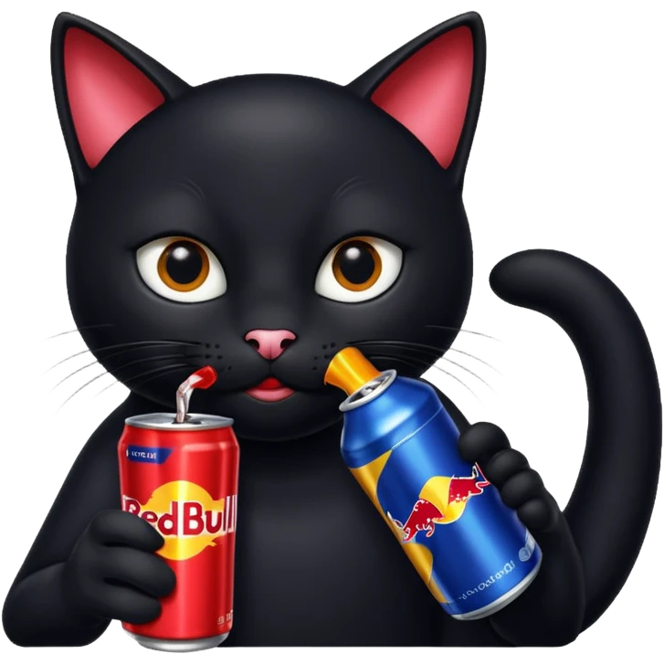 black cat sipping a redbull energy drink emoji