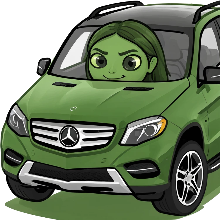 Karen driving a small black Mercedes Benz SUV  emoji