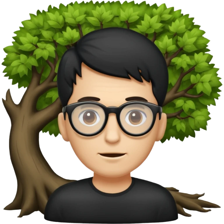 Une souche d'arbre mort avec un homme noir à lunette couché dessous emoji