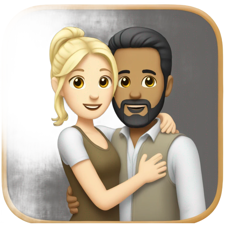 Man, white skin, short black hair, long beard, hugging a white woman, blonde hair  emoji