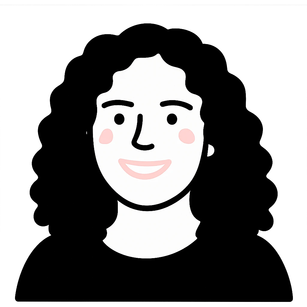 A cheerful young woman with curly hair, soft features, and a warm smile, facing forward with a friendly expression emoji