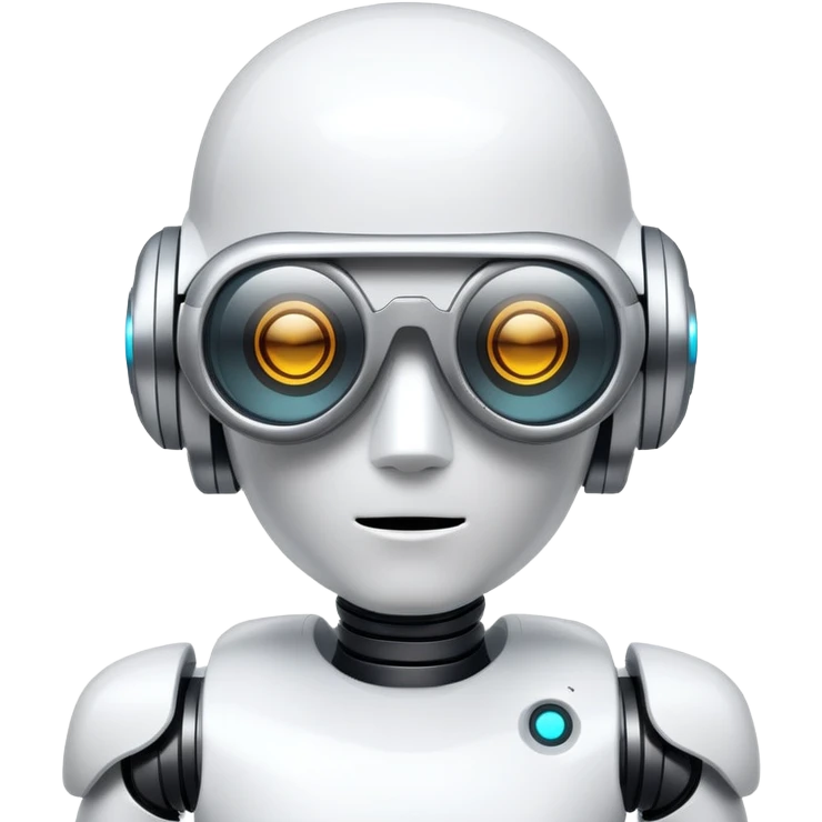 White robot with cyberpunk glasses, AI, futuristic emoji