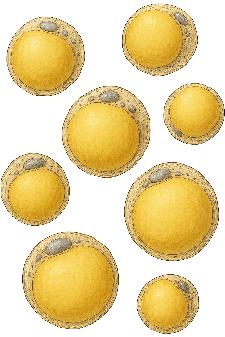 adipociti (cellule gialle) anatomiche realistiche fluttuano in aria emoji