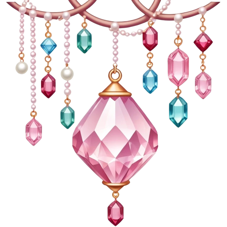 Rose-colored pastel glistening glossy sparkly shiny glittery hanging crystals pearls and beads and gemstones decorations emoji