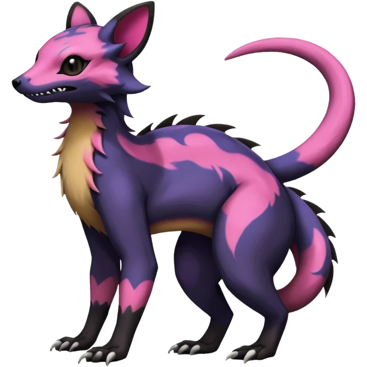 Rare epic aesthetic colorful Salandit-Noibat-Eevee-Civet-species-Fakemon-hybrid-creature, with markings, full body emoji