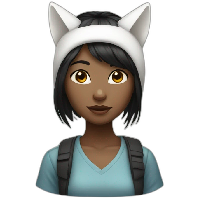 Black hair girl with white cat on head emoji
