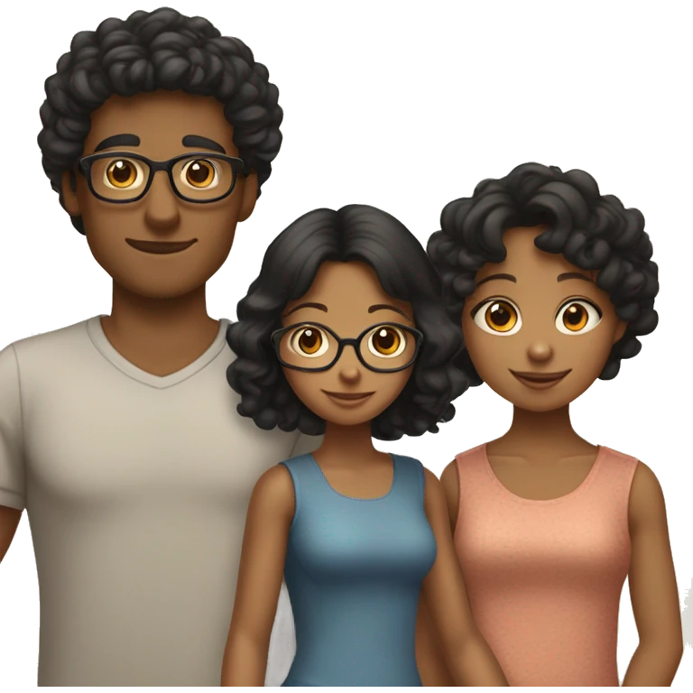 Family of 3; MOM IS A TAN SKIN GIRL, with LONG WAVY BLACK HAIR and BANGS; DAD IS A LIGHT BROWN SKIN BOY, GLASSES, with SHORT STRAIGHT BLACK HAIR; YOUNG GIRL IS A TAN SKIN GIRL, with LONG BROWN CURLY HAIR emoji