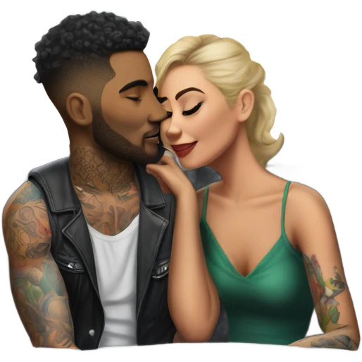 Hyper Realistic gorgeous woman and handsome tattooed man kissing in the front seat of a car emoji