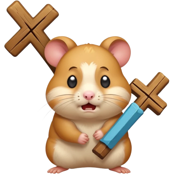 хомяк с испуганной  злой мордочкой и открытой пастью держит крест emoji