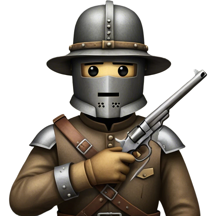 Cinematic Realistic Ned Kelly Portrait Emoji, depicted as the legendary Australian bushranger in his iconic homemade iron helmet and armor, gripping a revolver with a defiant stance. The scene is rendered with gritty textures and dramatic, shadowed lighting, evoking the lawless frontier and his rebellious, fearless legacy. emoji