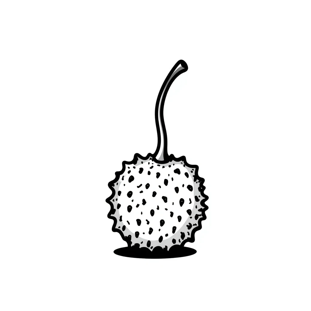 hand-drawn lychee fruit with stem and textured skin emoji