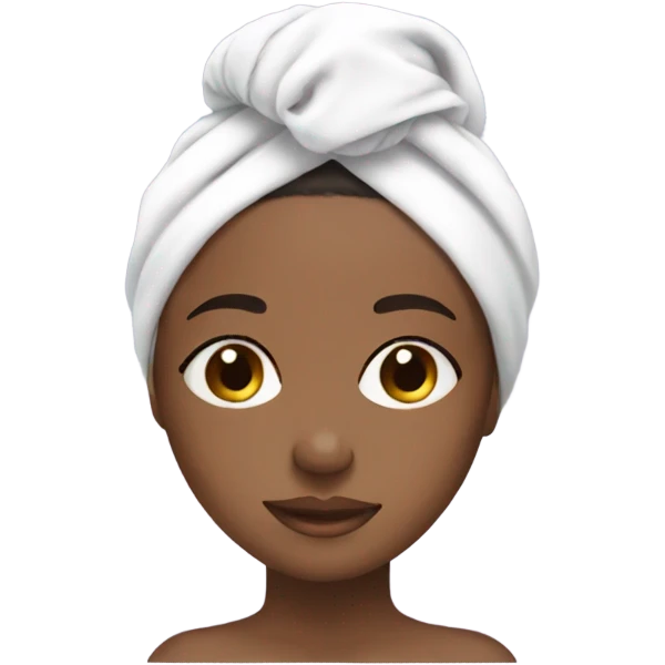 Brown skin girl doing skincare with towel on head emoji