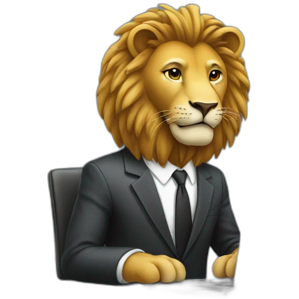  a lion in a suit typing on a computer emoji