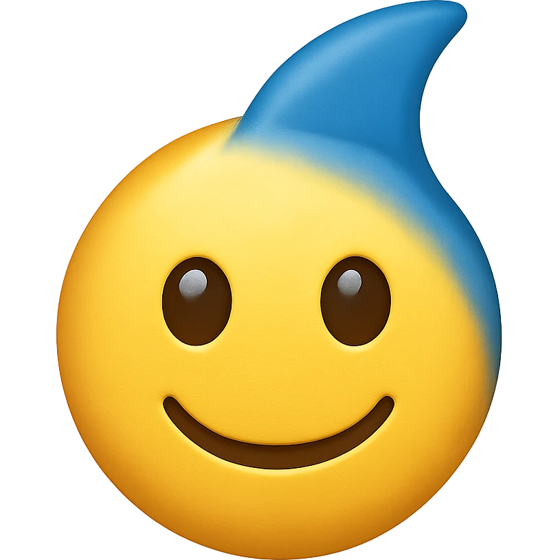 yellow face with blue dolphin fin, digital illustration, emoji style, no background emoji