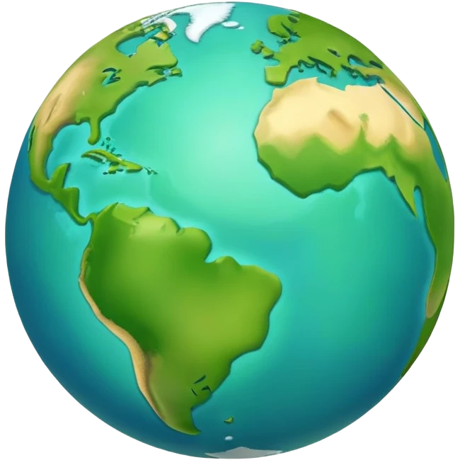 Earth globe with green continents shaped to form the number 1, iOS emoji style emoji