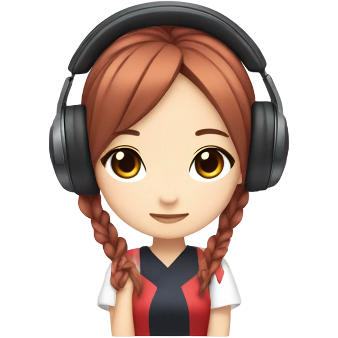 Yumi Sarah with long  Ponytail hair, with white-star red headphones and with anime dress emoji