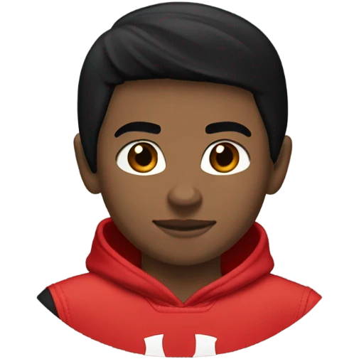 Boy with straight black hair and Nike tech and Jordan’s 4 black and red emoji