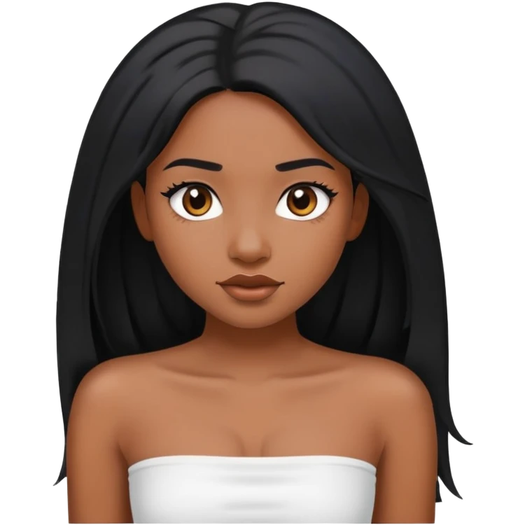 Black girl with long black hair wearing a white tube top emoji