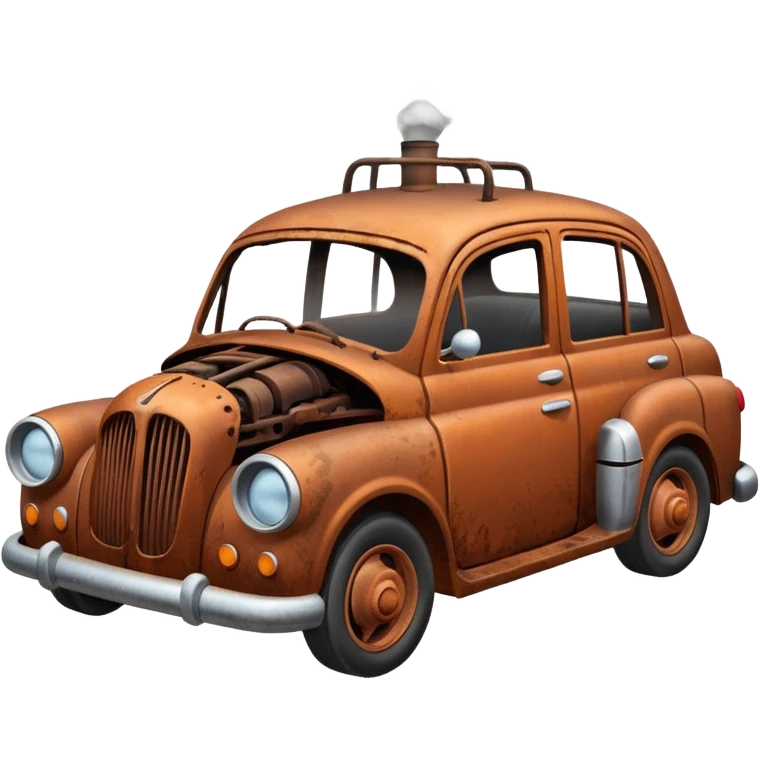 a broken car with steam coming from below the bonnet side view emoji